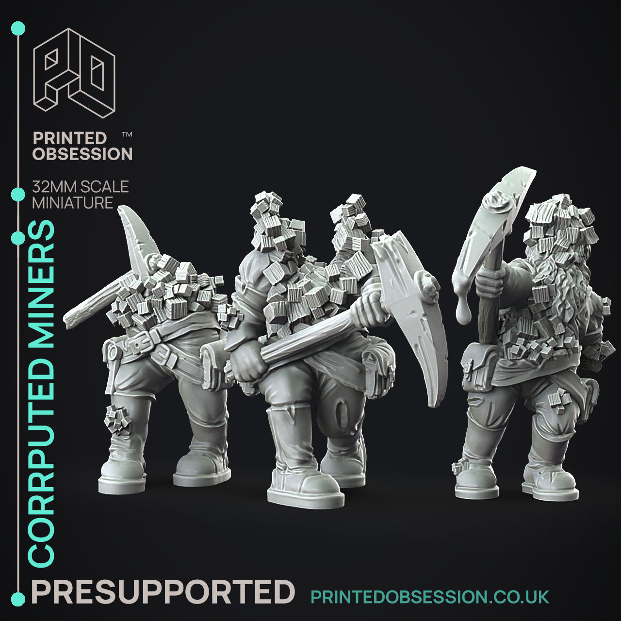Corrupted Miners - 3D Printable TTRPG - PRESUPPORTED - 32mm 3D print model_1
