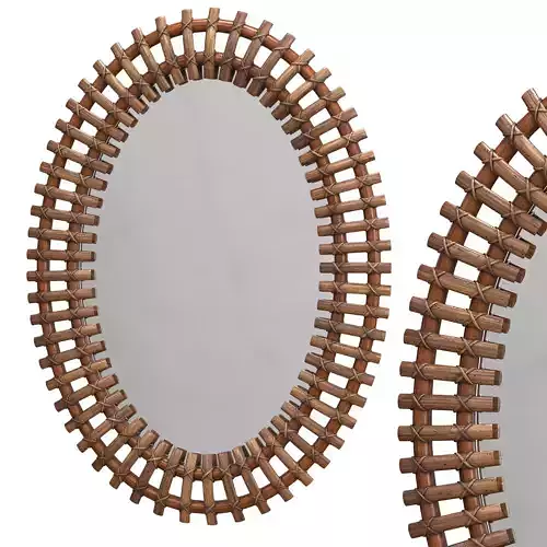 Italian Designer Wall Mirror Rattan Bamboo Italy 1950s