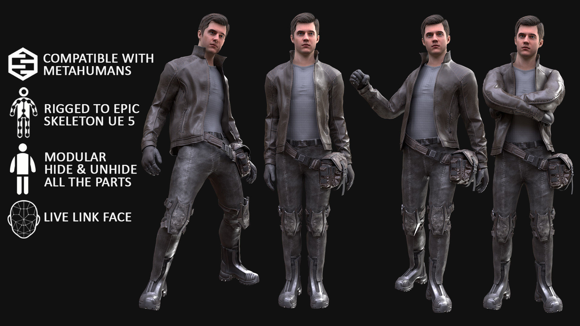 Man - Cyber Outfit - Modular - Rigged Low-poly 3D model_3