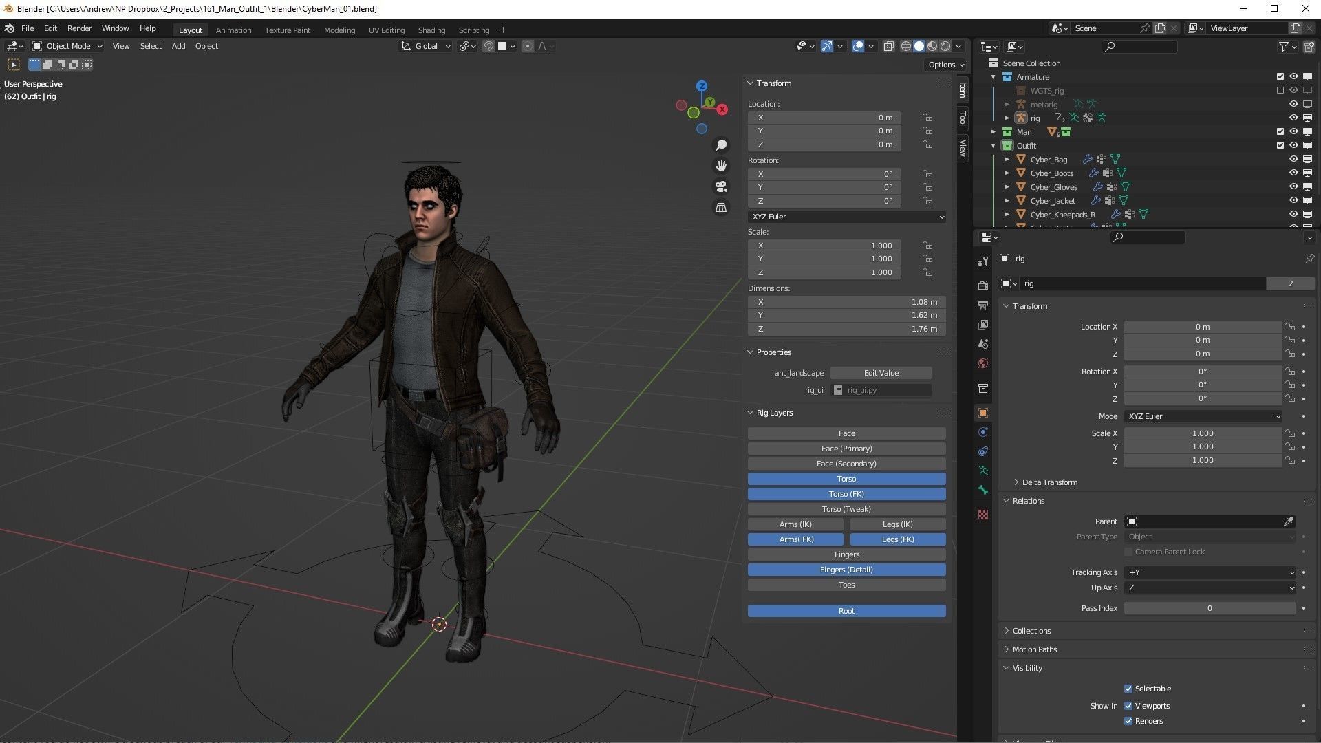 Man - Cyber Outfit - Modular - Rigged Low-poly 3D model_6
