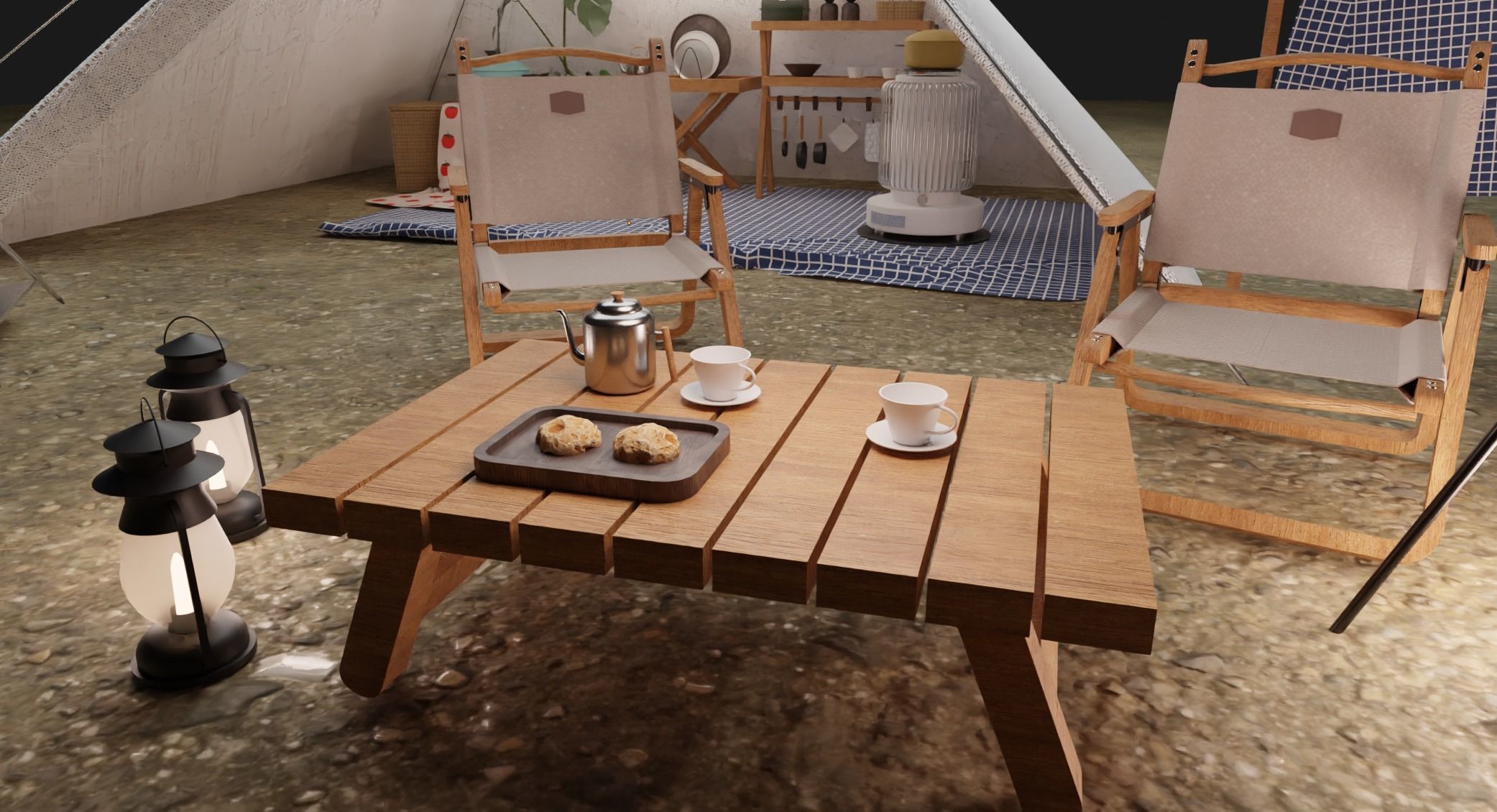 Tent camp outdoor campsite 3D model_1