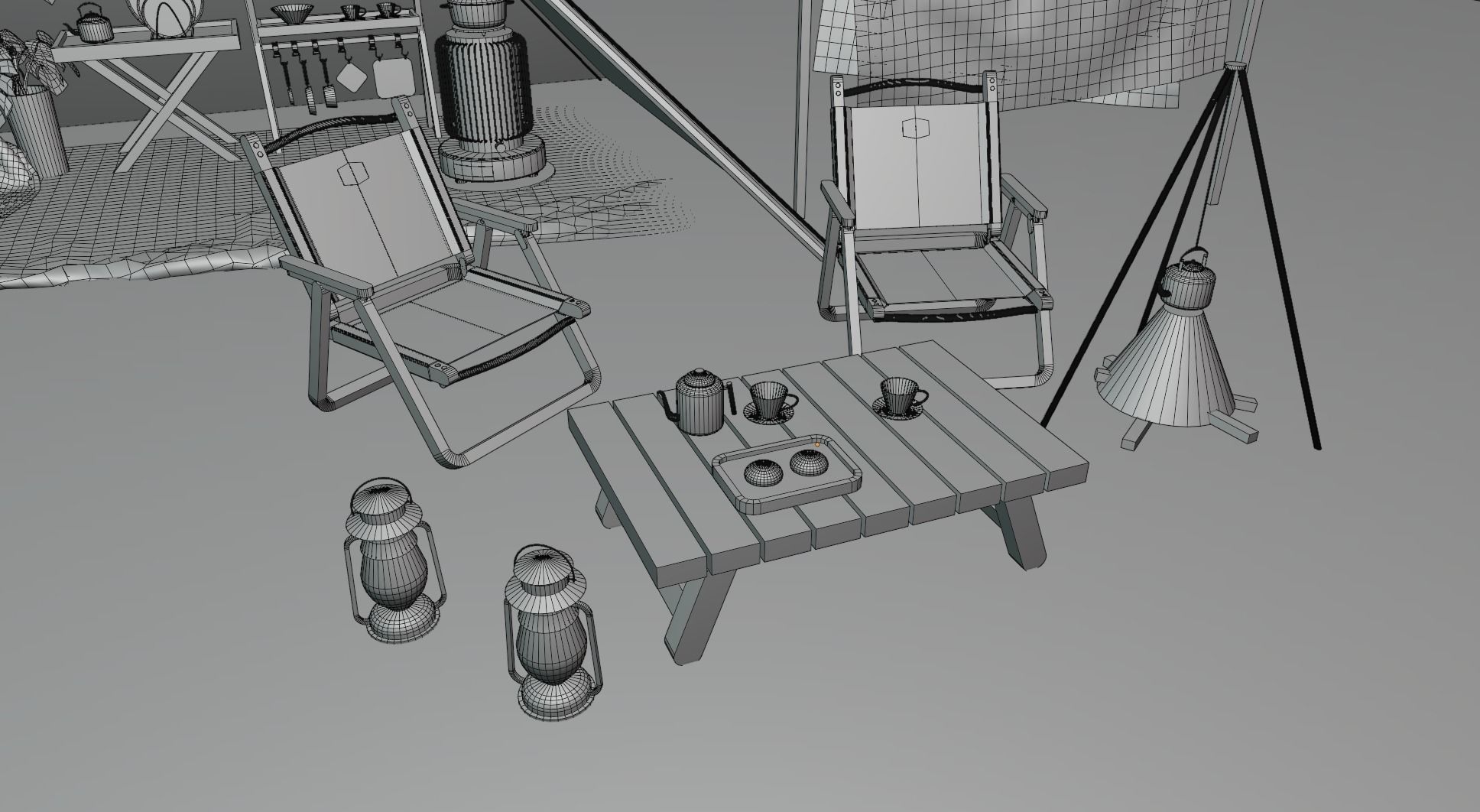 Tent camp outdoor campsite 3D model_11