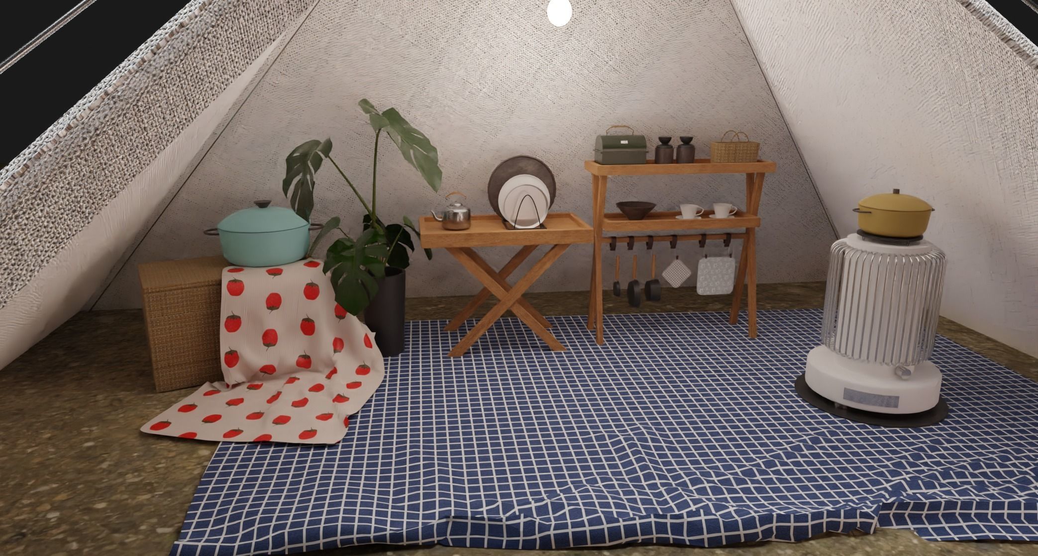 Tent camp outdoor campsite 3D model_5