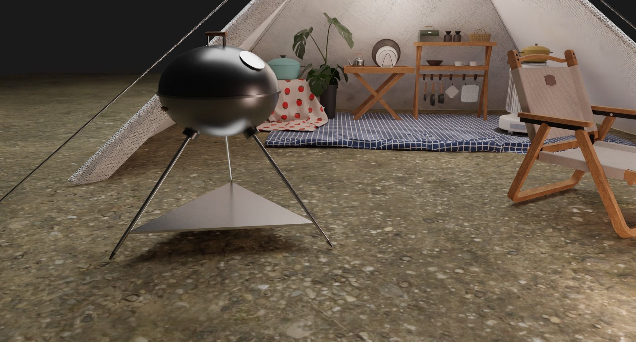 Tent camp outdoor campsite 3D model_4