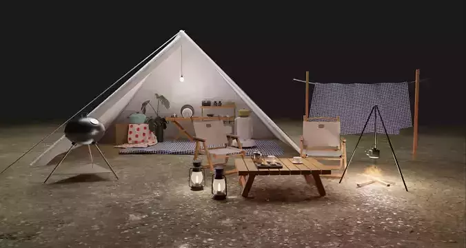Tent camp outdoor campsite 3D model
