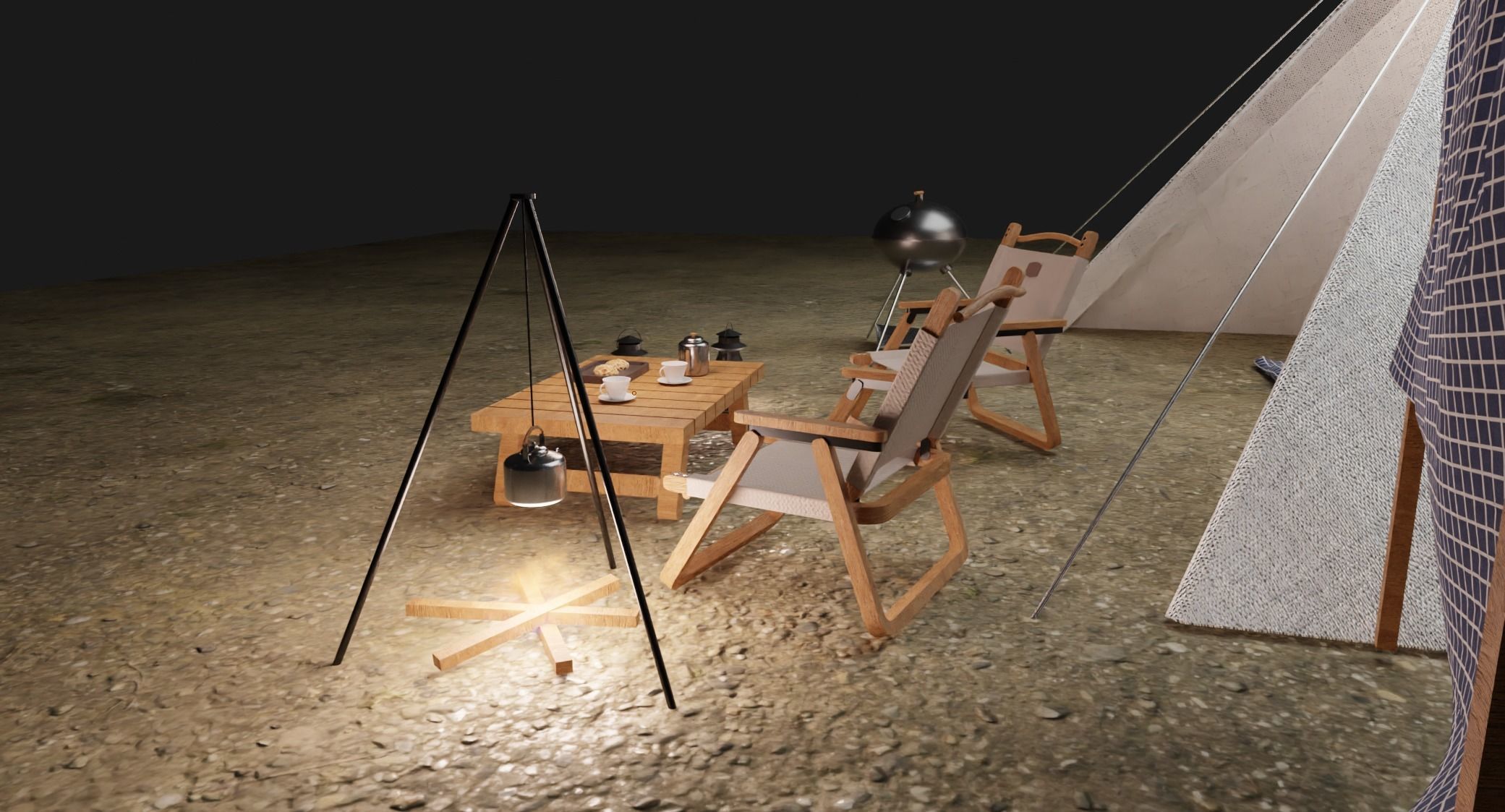 Tent camp outdoor campsite 3D model_2