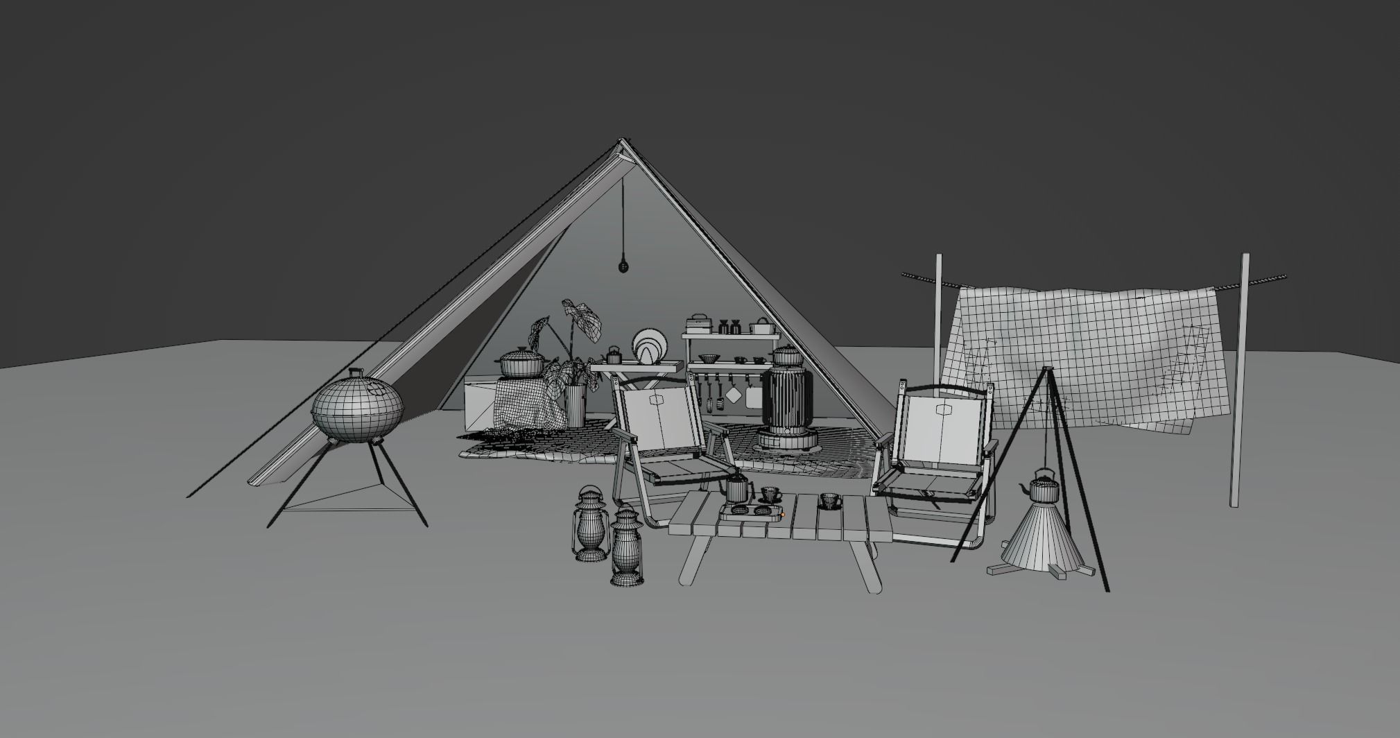 Tent camp outdoor campsite 3D model_9