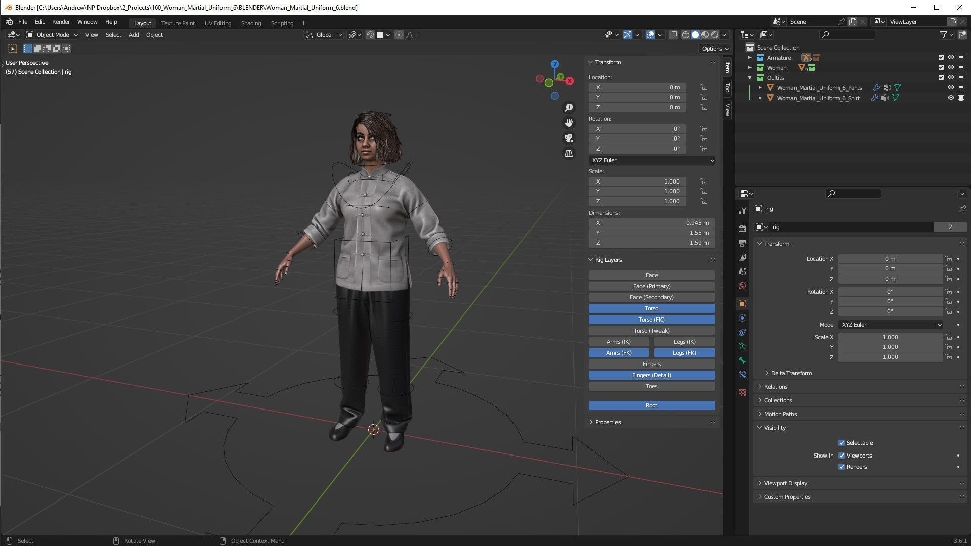Woman - Martial Uniform 6 - Modular - Rigged Low-poly 3D model_6