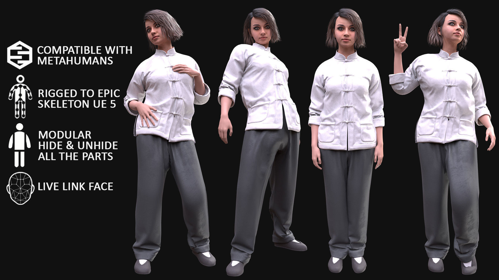 Woman - Martial Uniform 6 - Modular - Rigged Low-poly 3D model_3