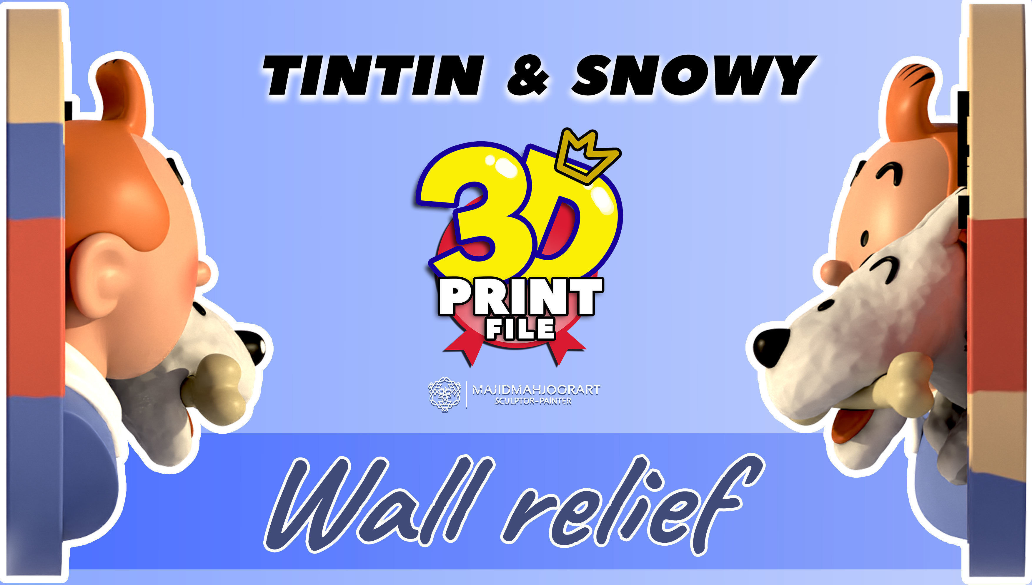 TINTIN and Snowy Or Milou Wall relief 3D printable STL file 3D print model_2