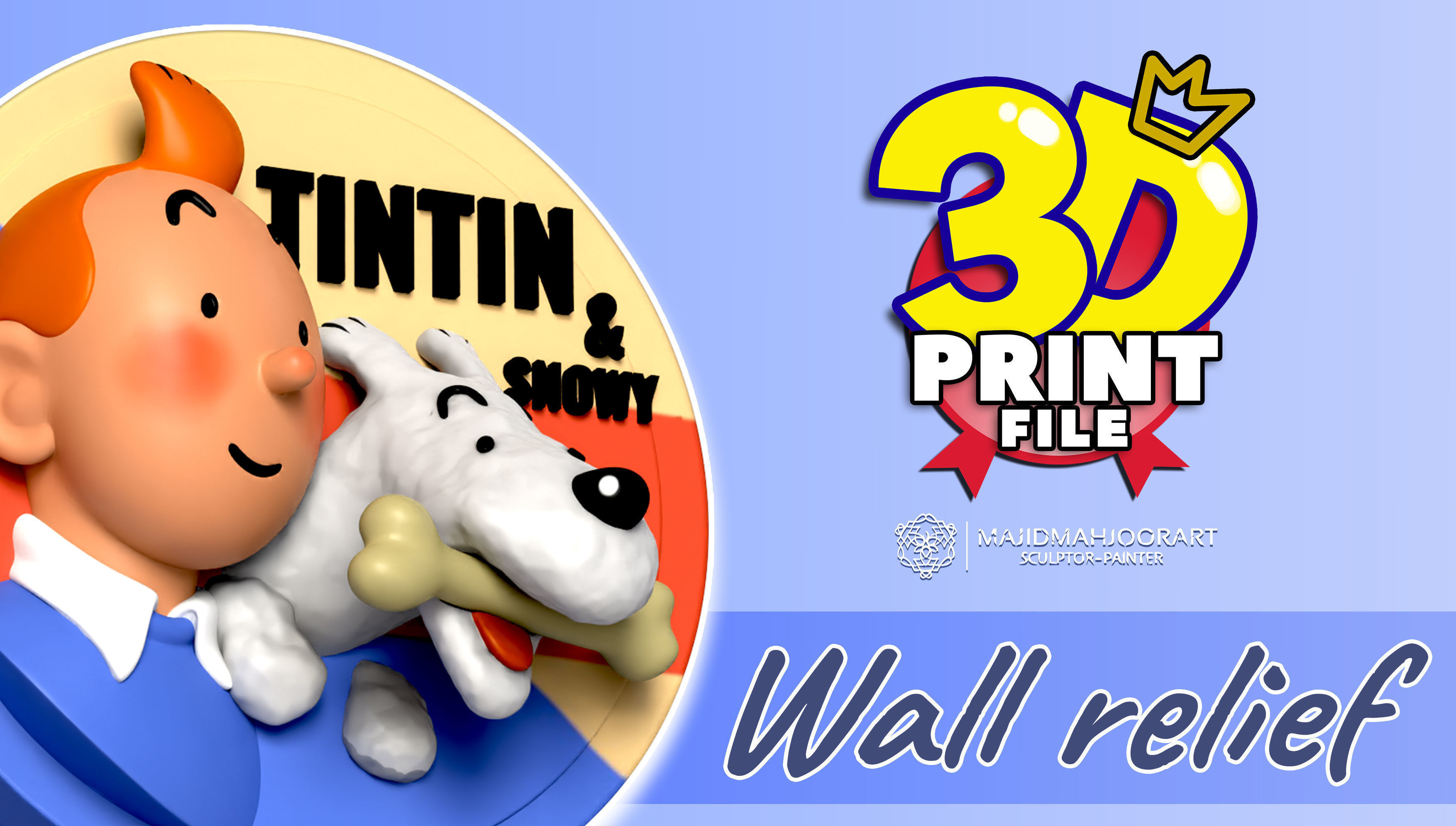 TINTIN and Snowy Or Milou Wall relief 3D printable STL file 3D print model_3