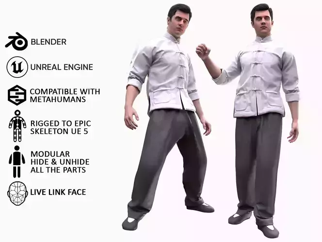 Man - Martial Uniform 6 - Modular - Rigged Low-poly 3D model
