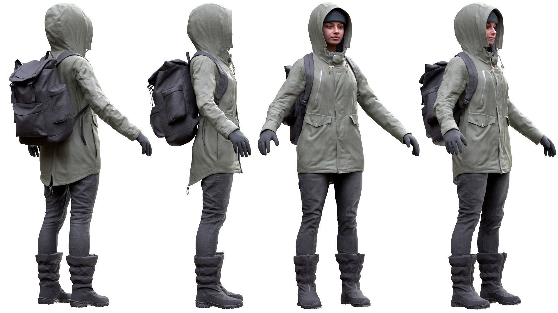 Woman - Winter Outfit 2 - Modular - Rigged Low-poly 3D model_4