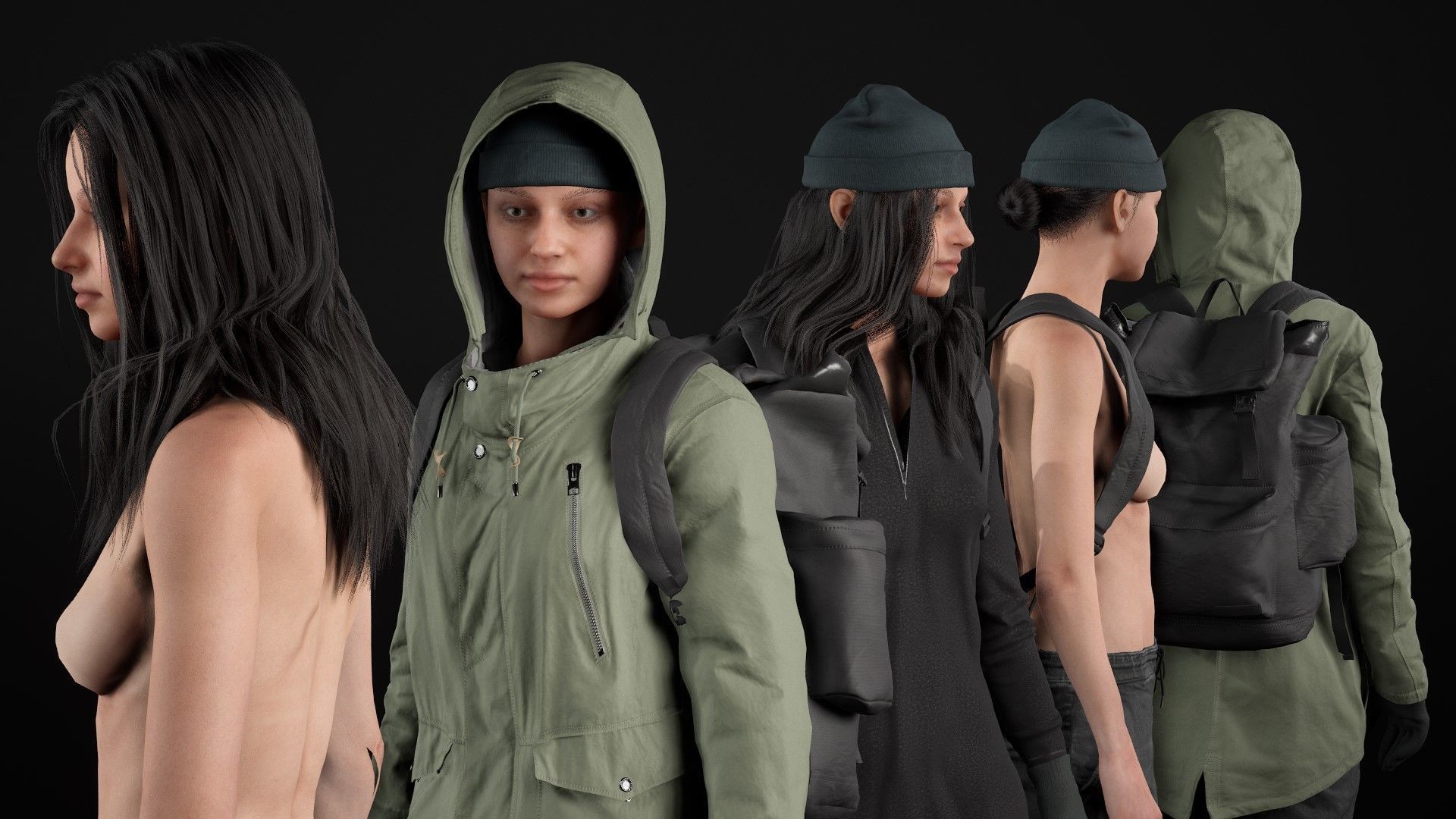 Woman - Winter Outfit 2 - Modular - Rigged Low-poly 3D model_27