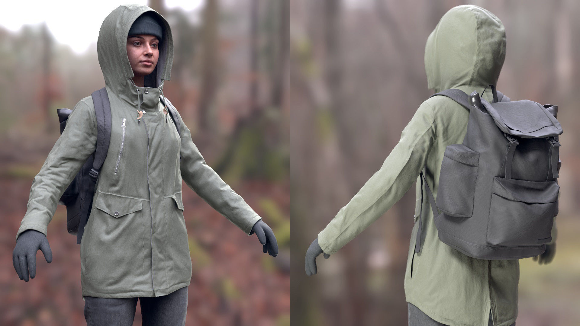 Woman - Winter Outfit 2 - Modular - Rigged Low-poly 3D model_5