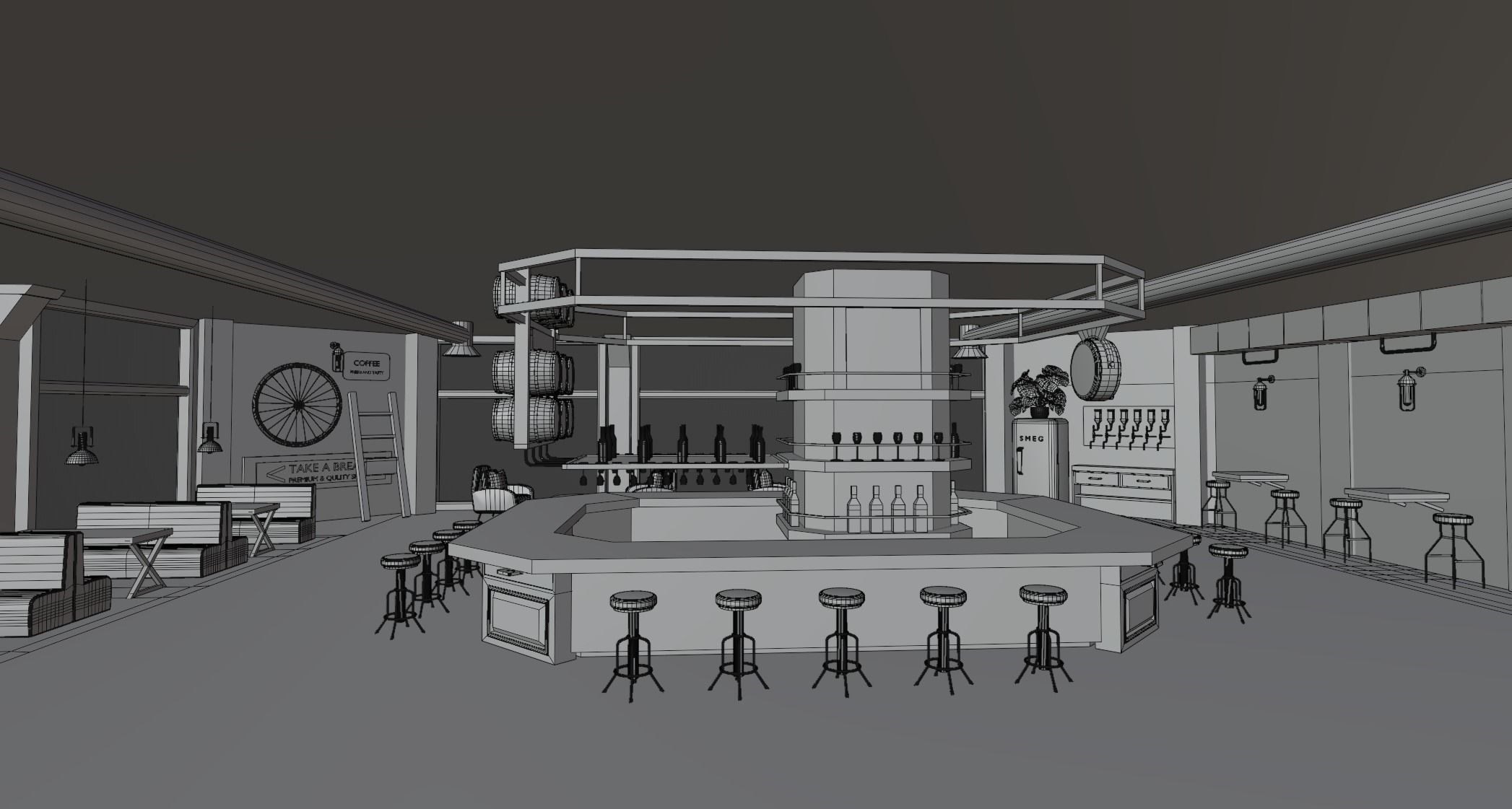 Dinning and wine bar 3D model_13