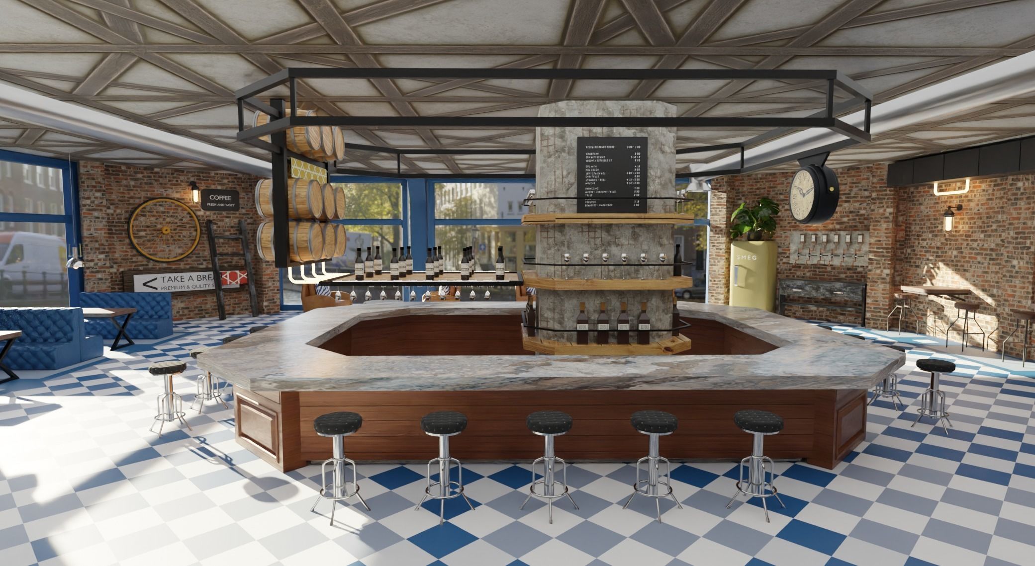 Dinning and wine bar 3D model_1