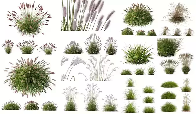 10 Different SETS of Grass SET VOL15 3D Model Collection
