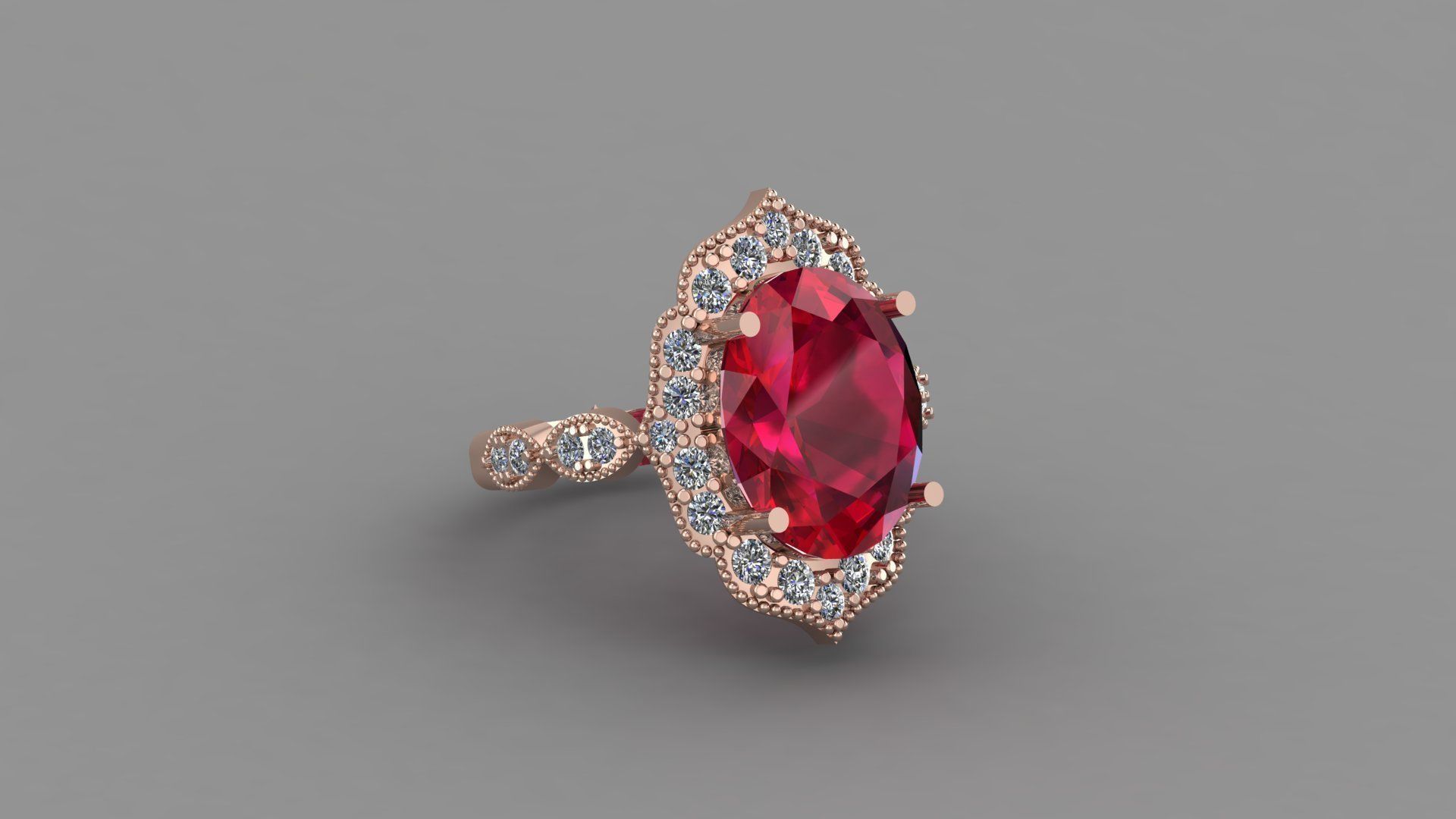 Ruby Rose Gold Women Diamond Ring 3D print model 3D print model_1