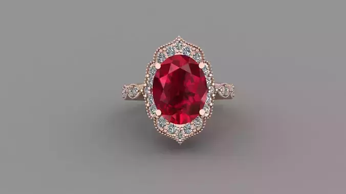 Ruby Rose Gold Women Diamond Ring 3D print model