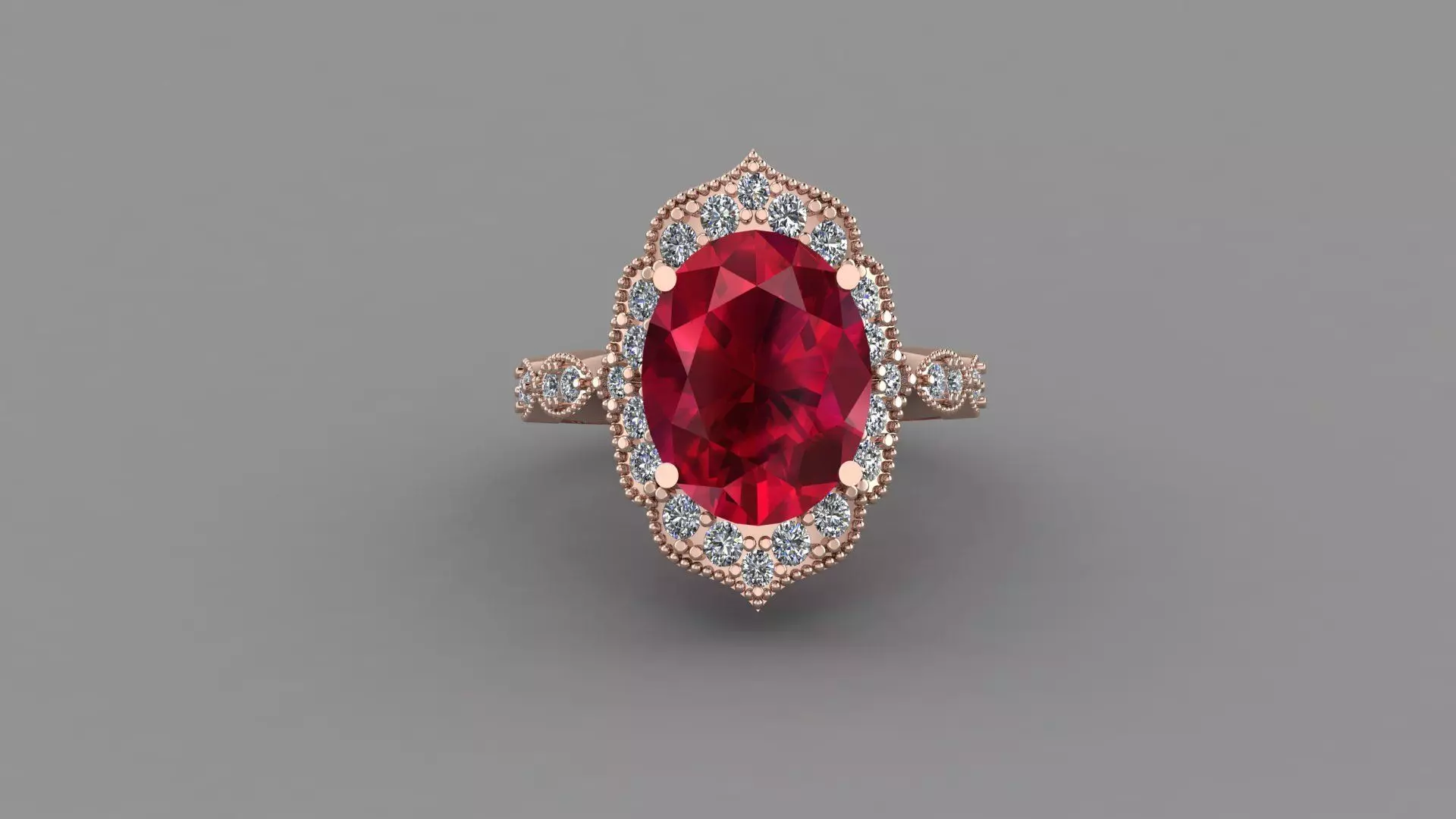 Ruby Rose Gold Women Diamond Ring 3D print model 3D print model_0