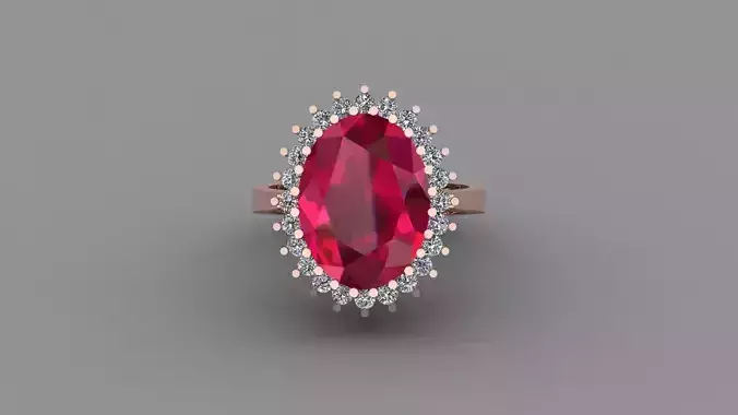 Ruby Rose Gold Women Diamond Ring 3D print model