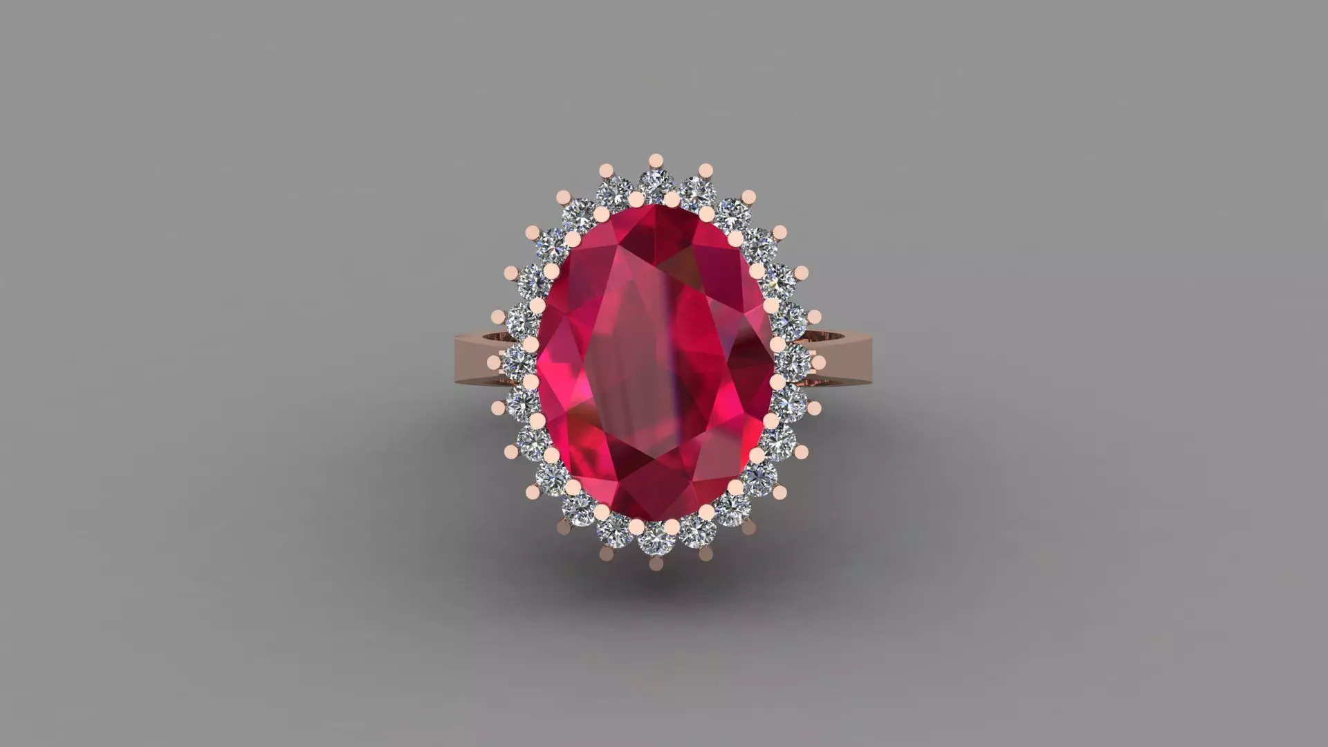 Ruby Rose Gold Women Diamond Ring 3D print model 3D print model_0