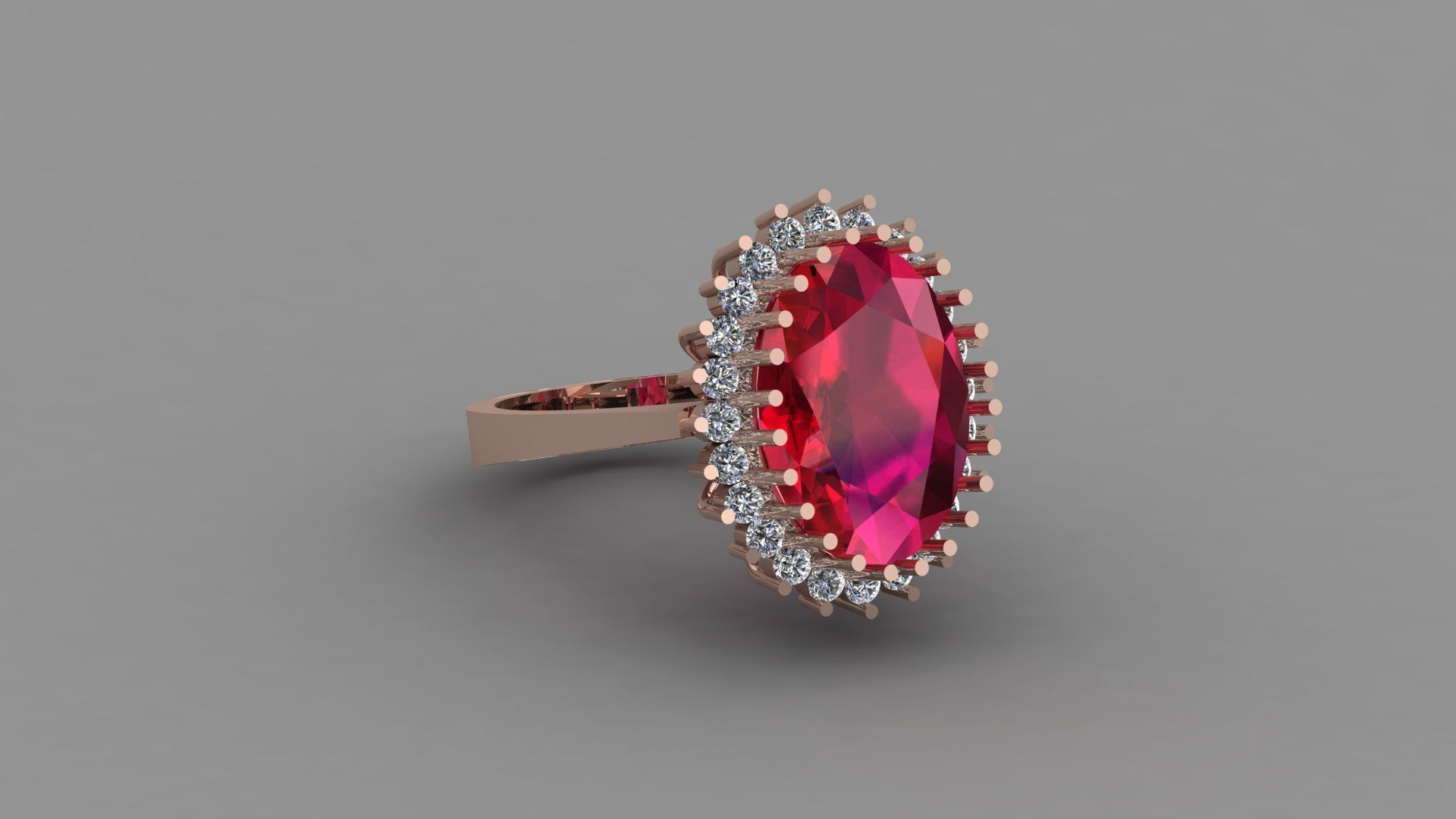 Ruby Rose Gold Women Diamond Ring 3D print model 3D print model_1
