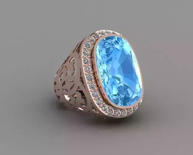 Blue Topaz Rose Gold Women Diamond Ring 3D print model