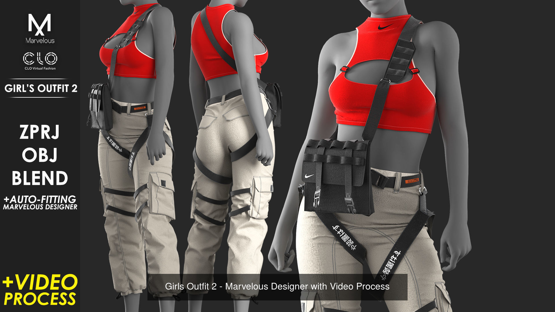 3 in 1 Outfit  - Marvelous Designer with Video Process 3D Model Collection_4