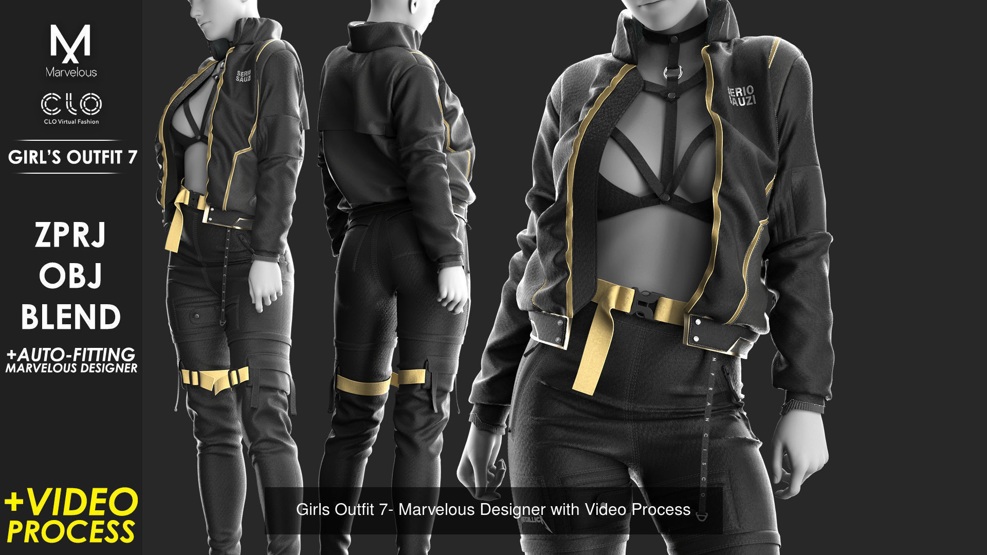 3 in 1 Outfit  - Marvelous Designer with Video Process 3D Model Collection_6