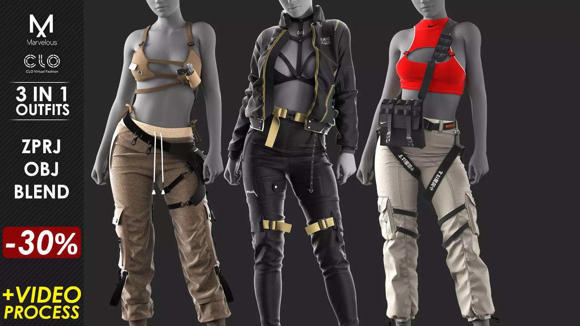3 in 1 Outfit  - Marvelous Designer with Video Process 3D Model Collection_0