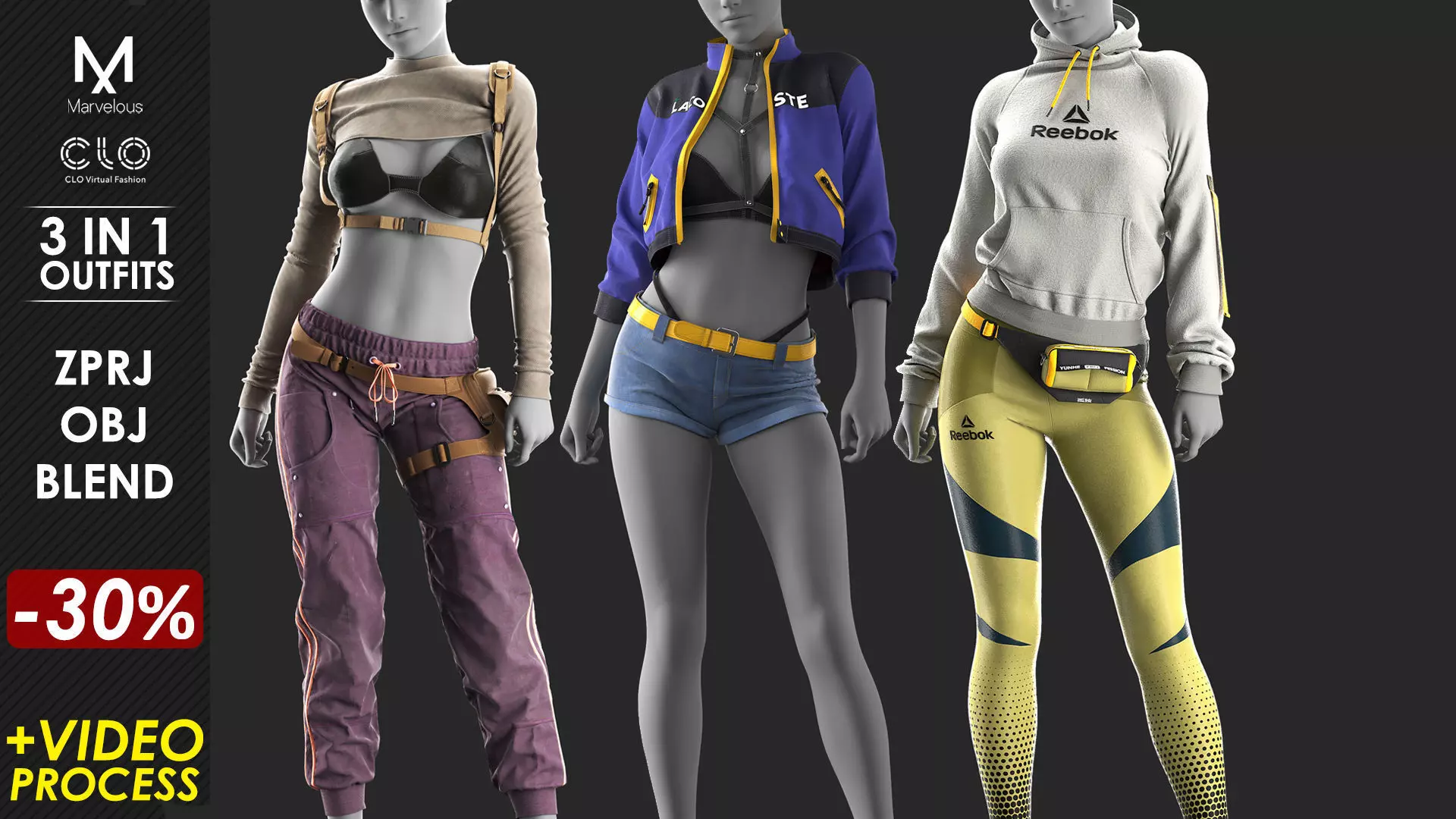 3 in 1 Outfit  - Marvelous Designer with Video Process 3D Model Collection_0