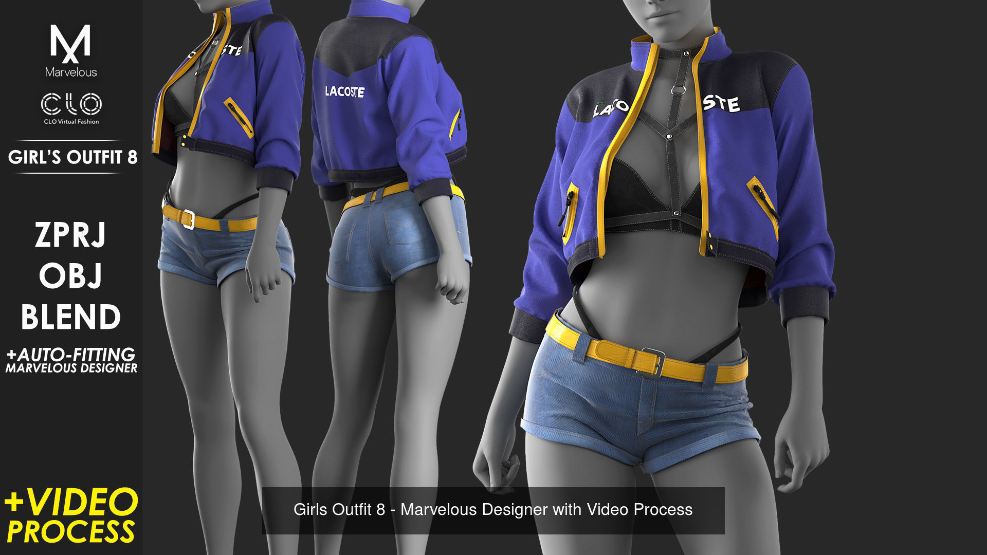 3 in 1 Outfit  - Marvelous Designer with Video Process 3D Model Collection_6