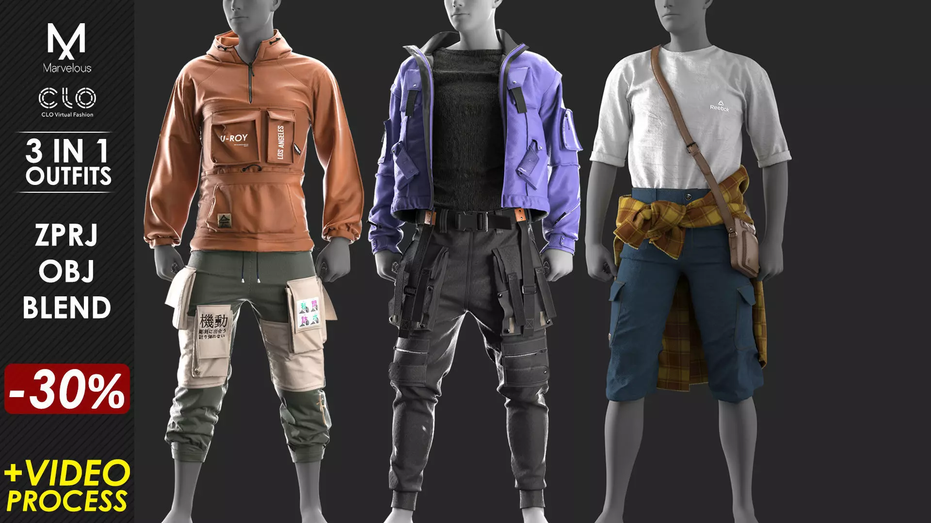 3 in 1 Outfit  - Marvelous Designer with Video Process 3D Model Collection_0