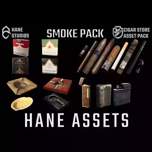 Smoke Pack - Cigars Cigarettes Ashtrays and Zippo - 20 Model Low-poly 3D model