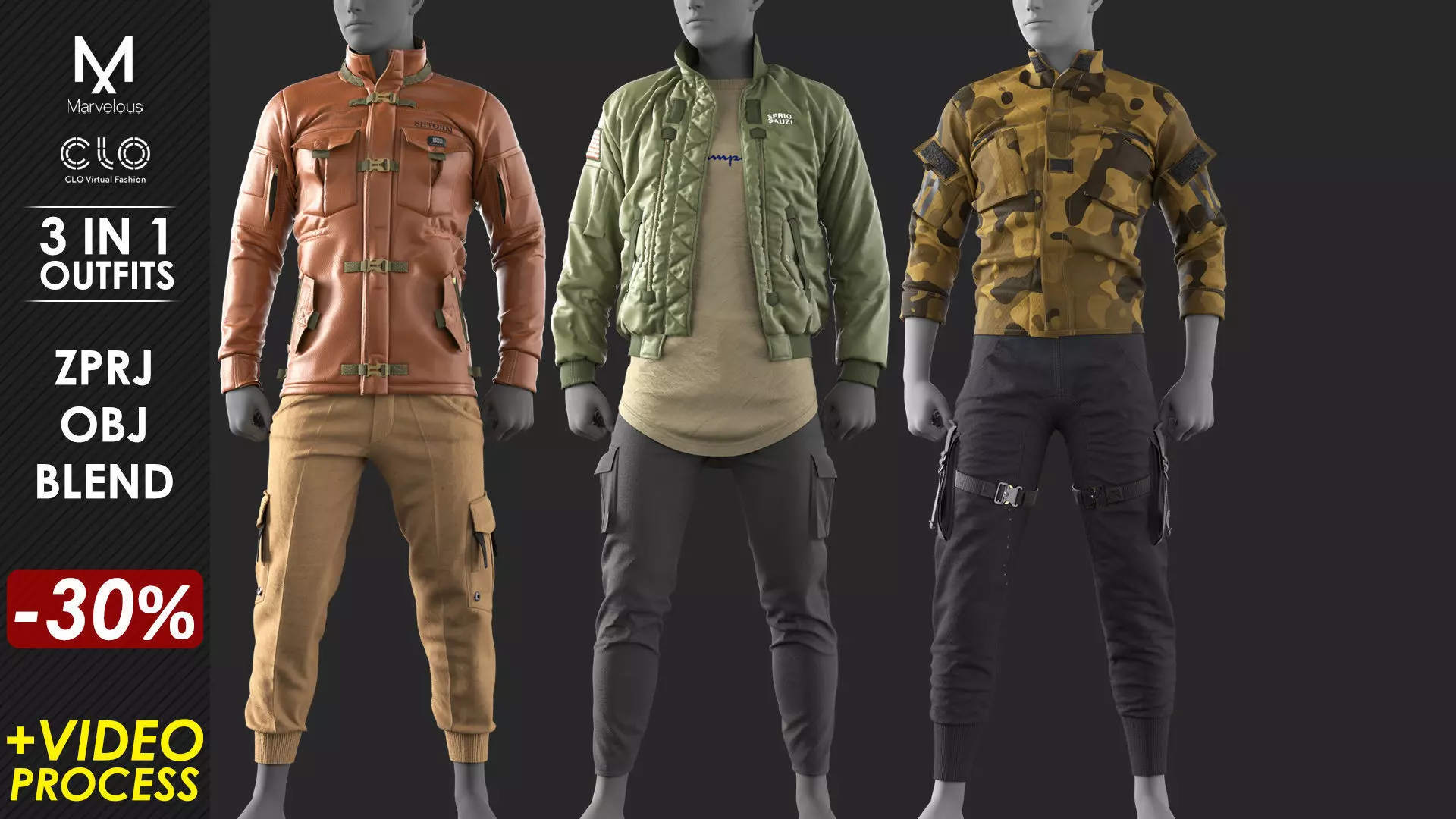 3 in 1 Outfit  - Marvelous Designer with Video Process 3D Model Collection_0