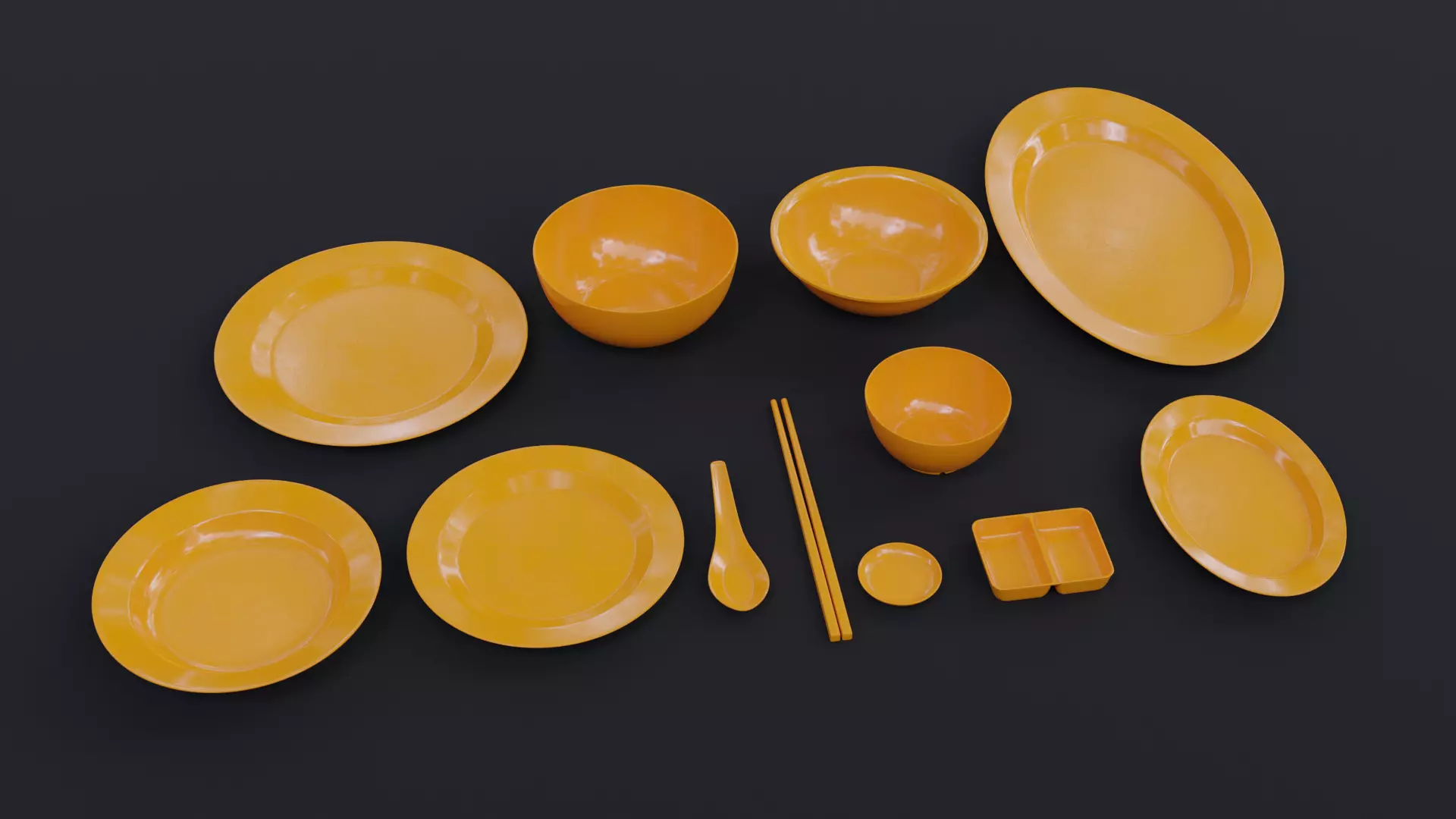 Plastic dinnerware collection Low-poly 3D model_0