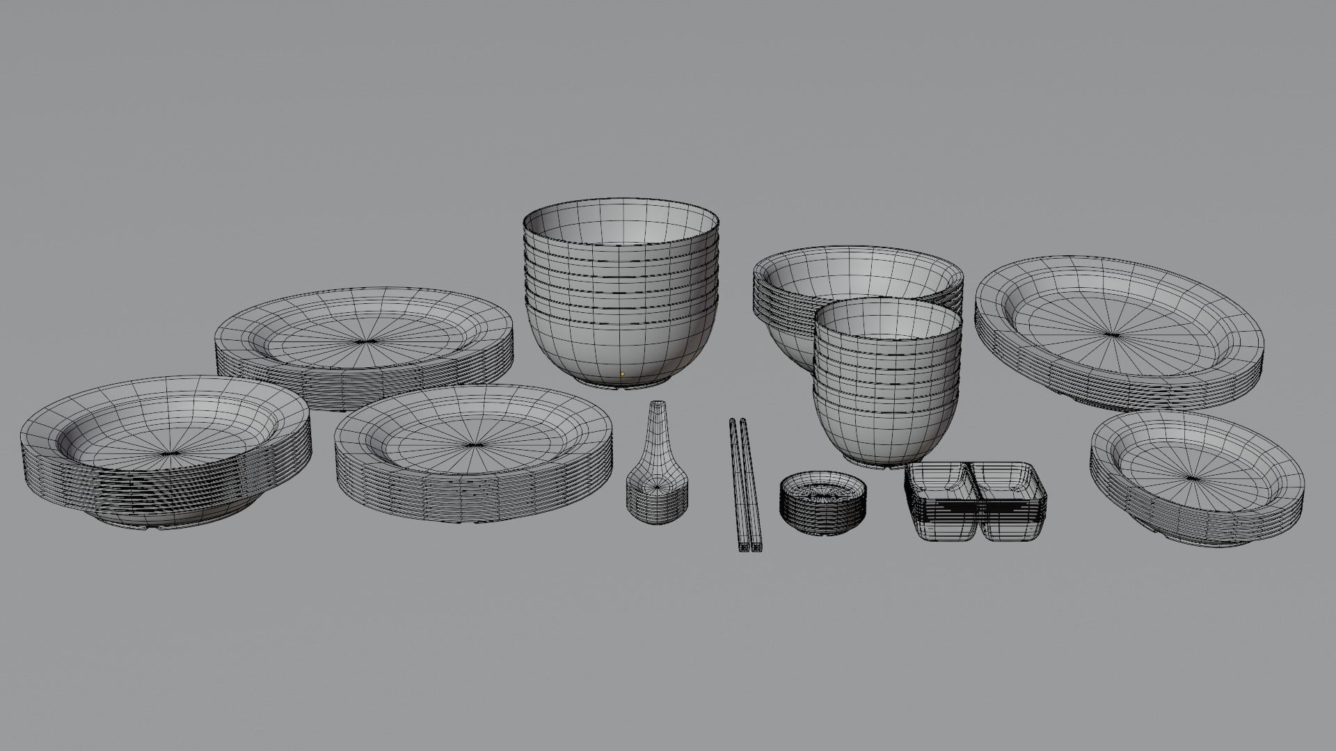 Plastic dinnerware collection Low-poly 3D model_16