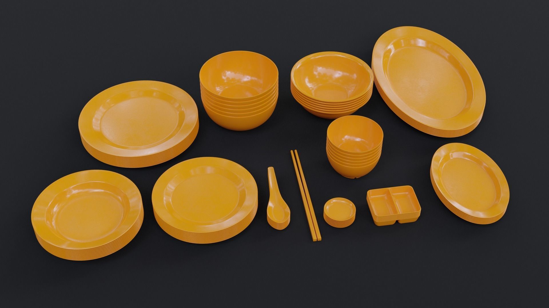 Plastic dinnerware collection Low-poly 3D model_1