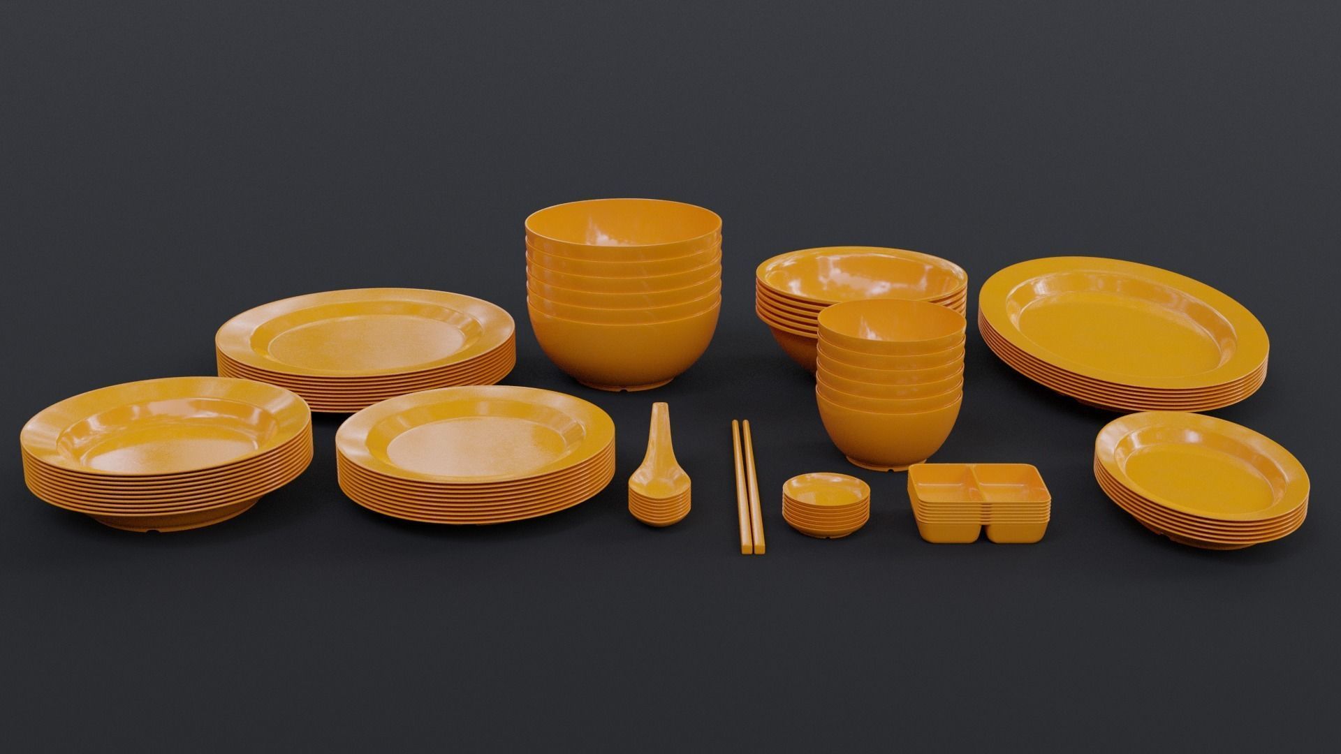 Plastic dinnerware collection Low-poly 3D model_3