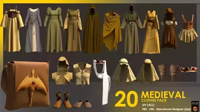 20 Medieval Costume 3D model