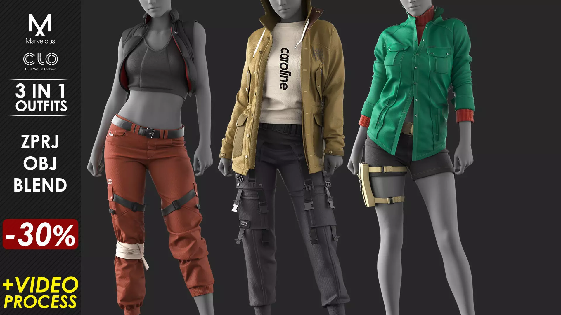 3 in 1 Outfit  - Marvelous Designer with Video Process 3D Model Collection_0