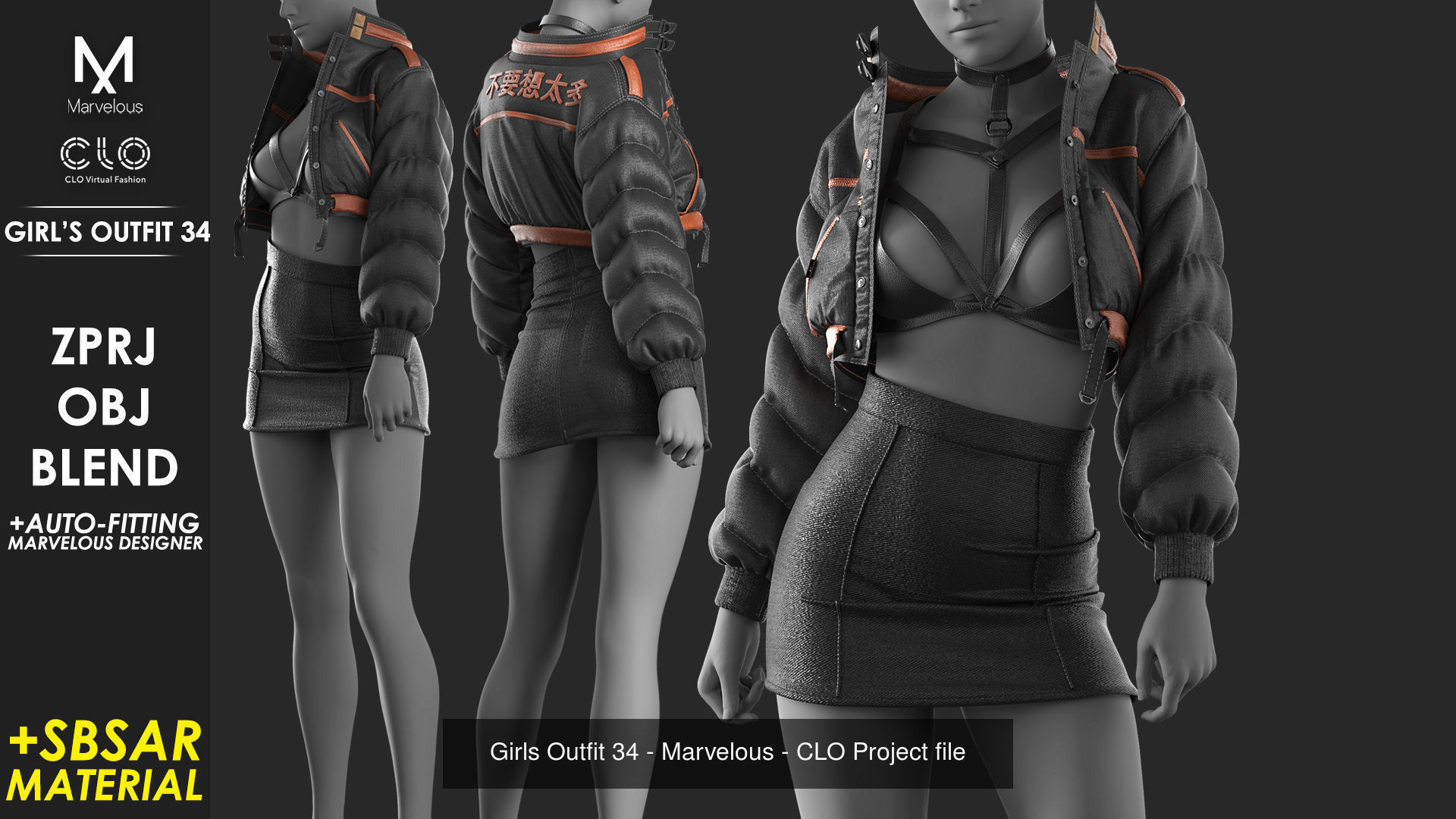 3 in 1 Outfit  - Marvelous Designer with Video Process 3D Model Collection_3