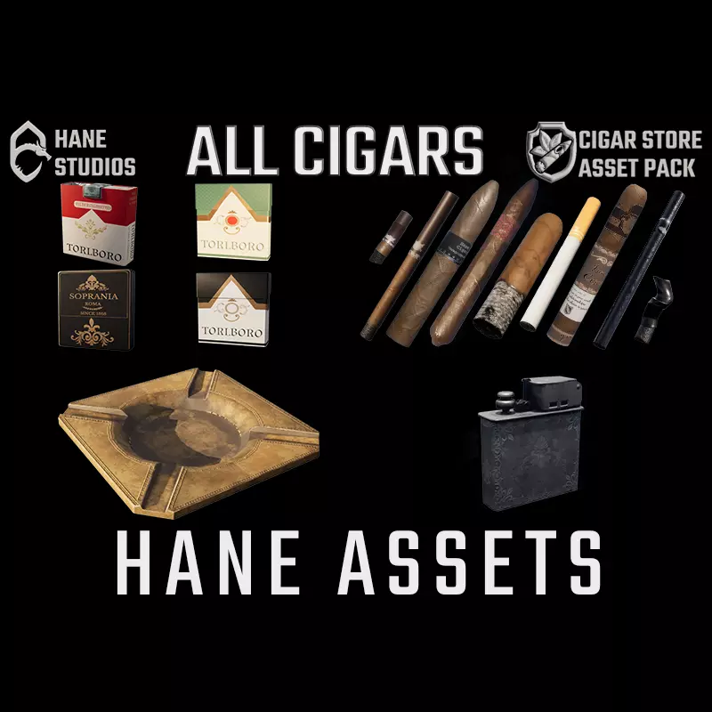 Cigar Pack - Cigars Cigarettes Ashtrays and Zippo - 15 Model Low-poly 3D model_0