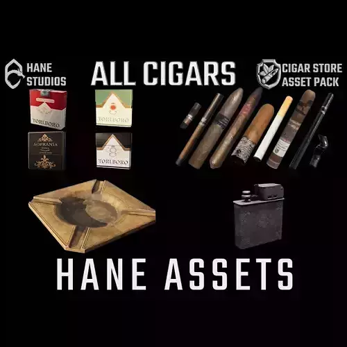 Cigar Pack - Cigars Cigarettes Ashtrays and Zippo - 15 Model Low-poly 3D model
