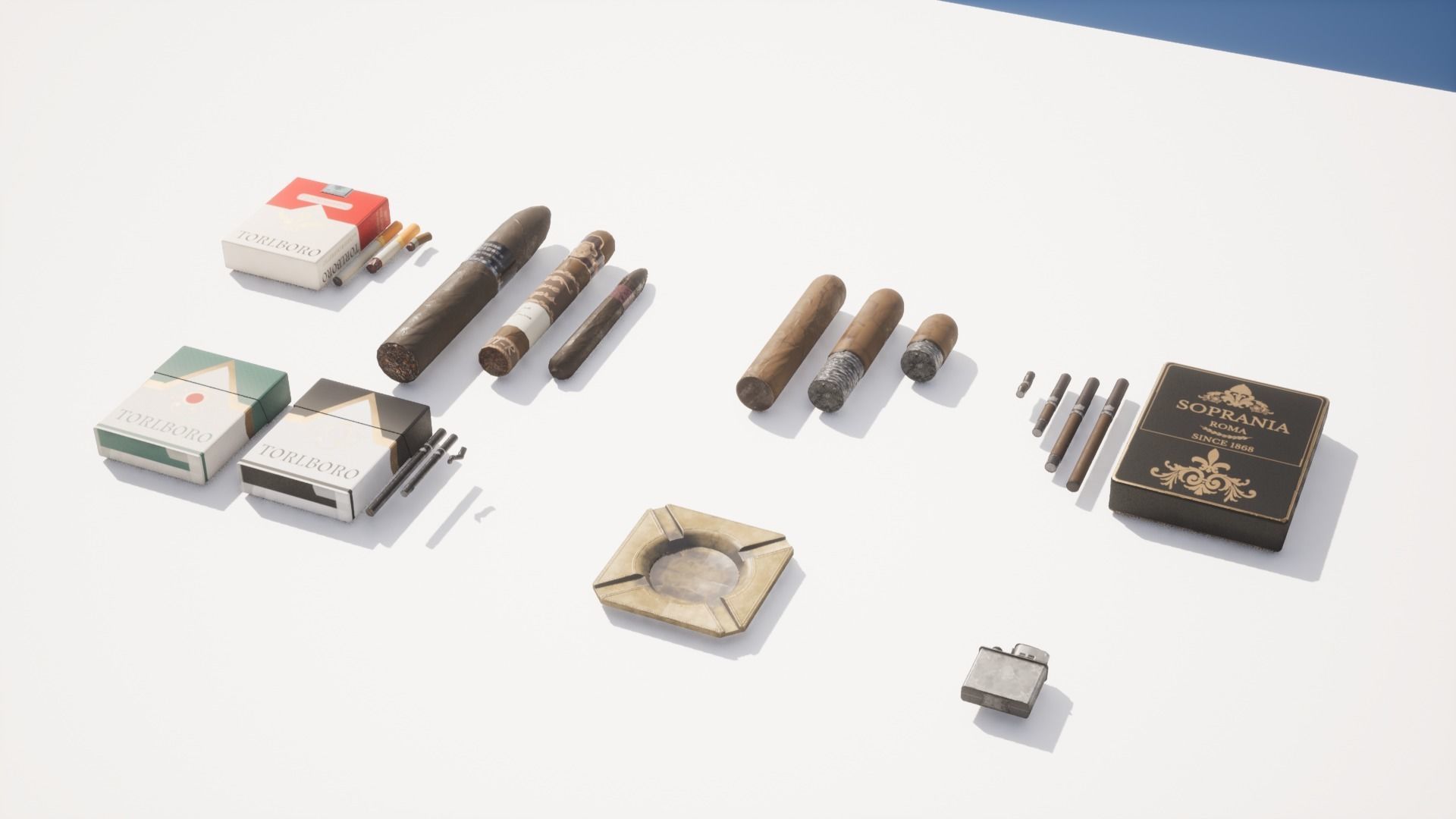 Cigar Pack - Cigars Cigarettes Ashtrays and Zippo - 15 Model Low-poly 3D model_2