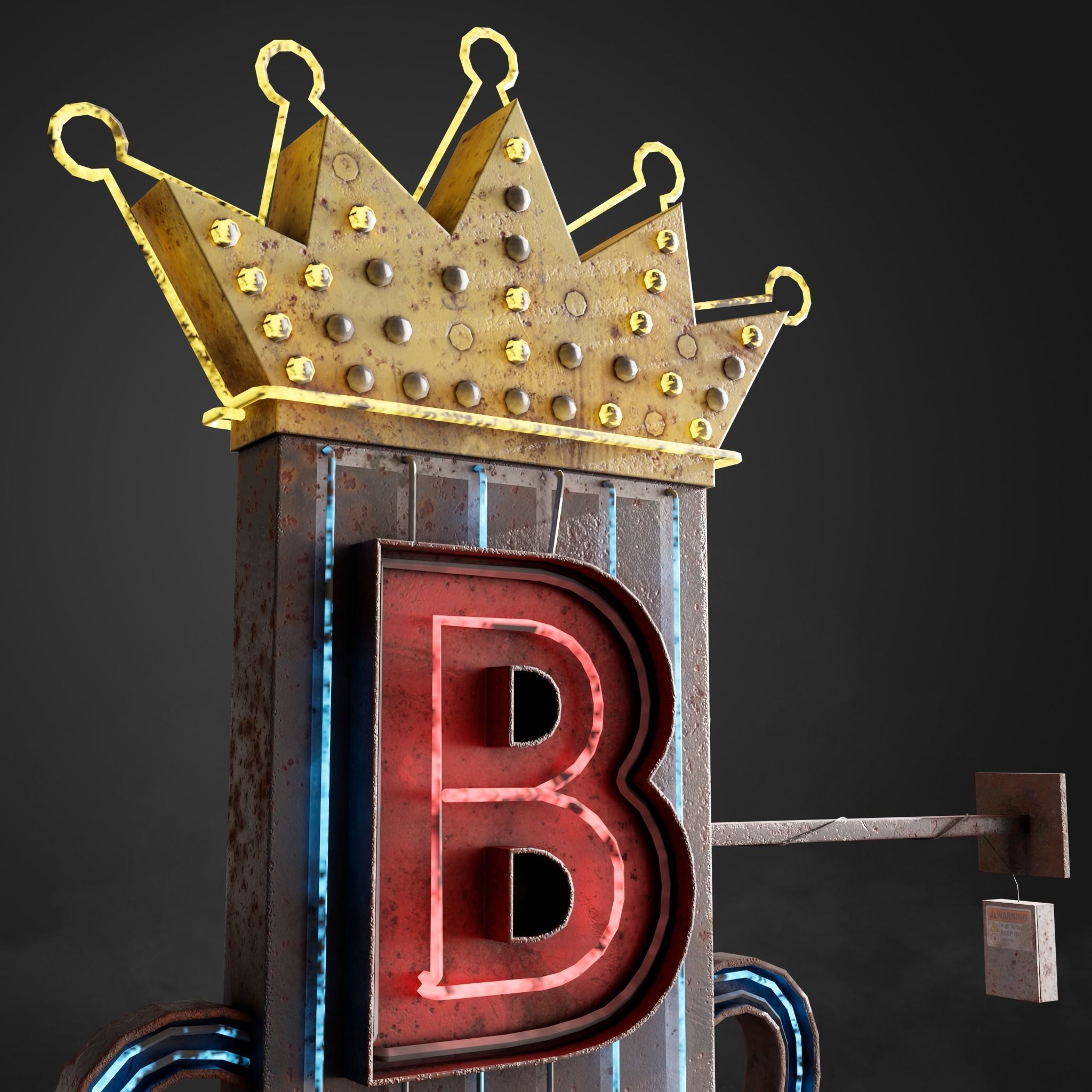 Neon sign Club in 3 types Low-poly 3D model_6