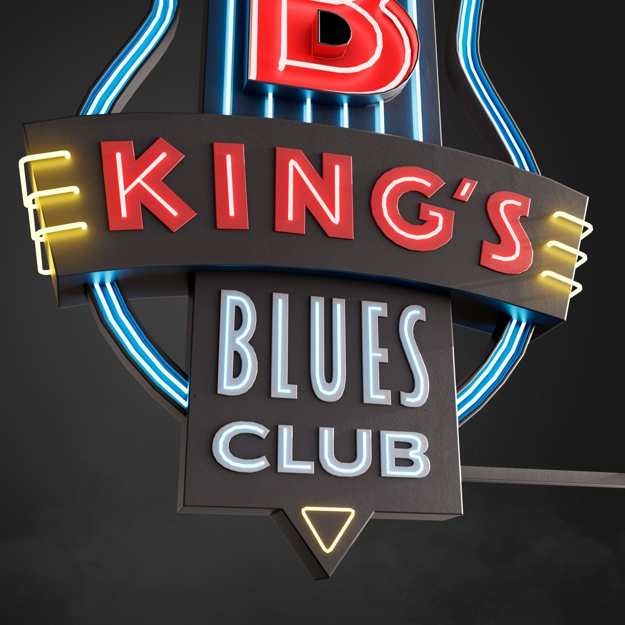 Neon sign Club in 3 types Low-poly 3D model_7