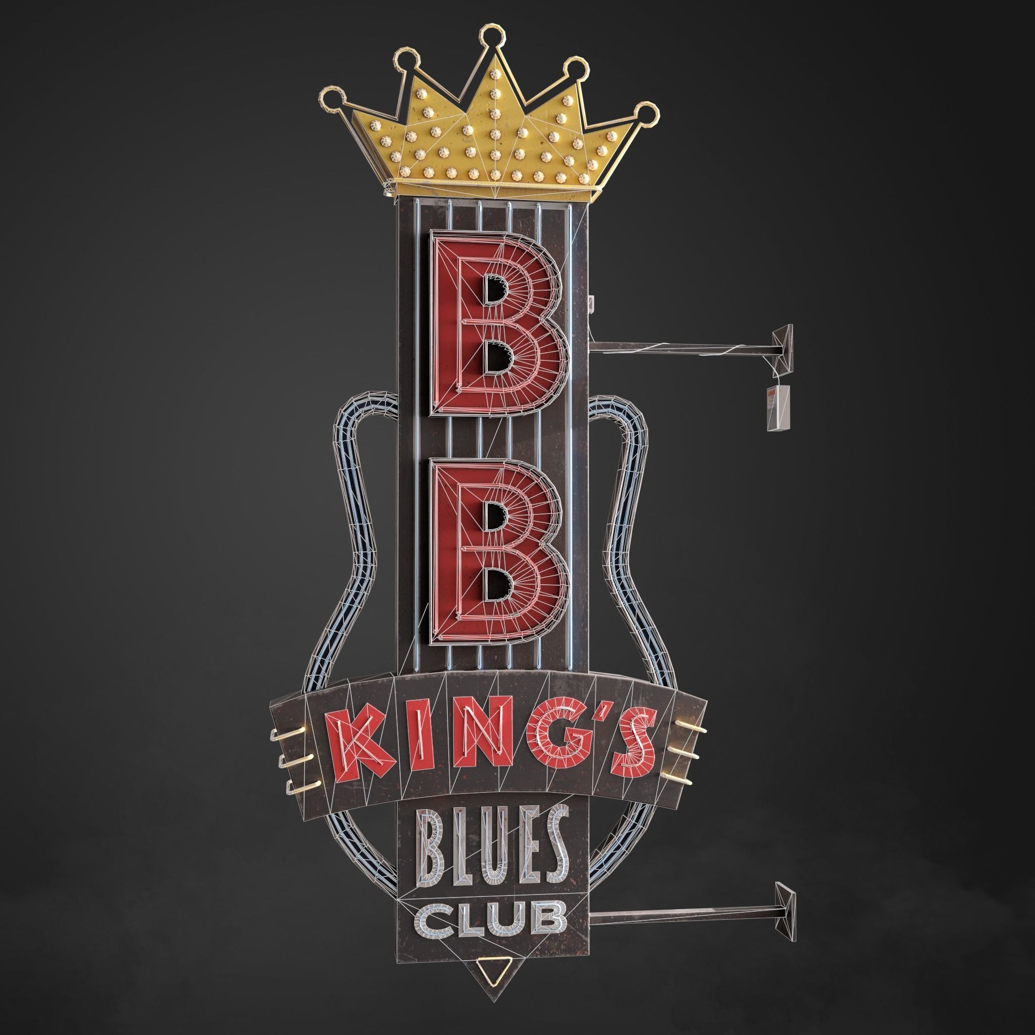 Neon sign Club in 3 types Low-poly 3D model_10